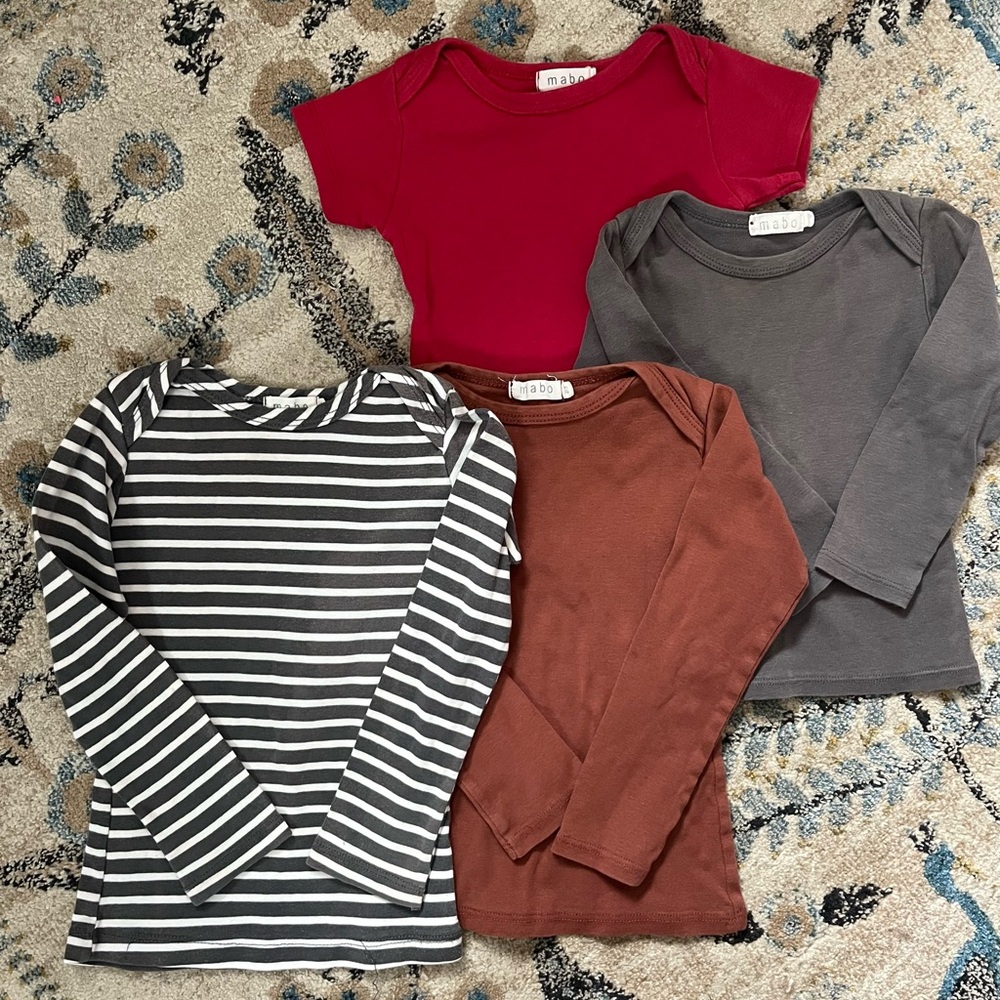 Mabo Kids Long Sleeve Tees - Red, Gray, Brown, and Striped